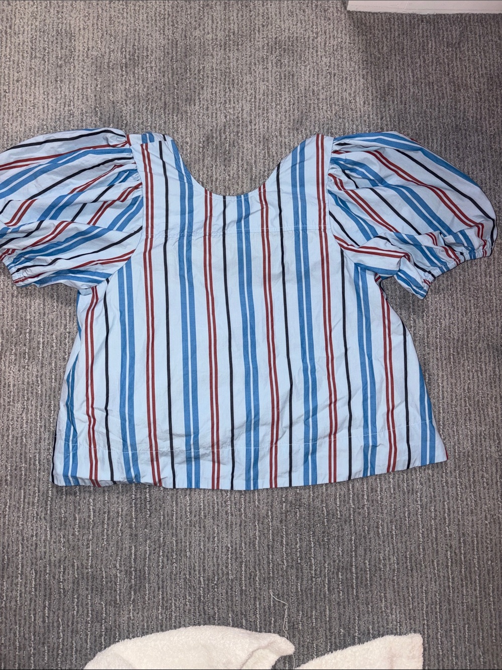 Striped Puff Sleeve Women's Top - Blue & White